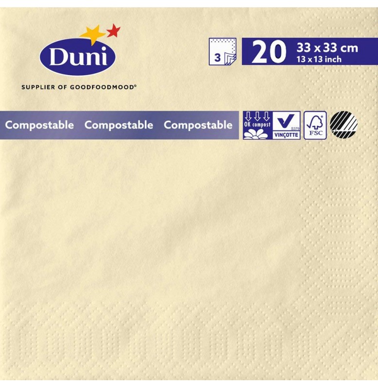Салфетки 3-слойные, бумажные Duni Tissue, цвет: Ваниль, размер 33 х 33 см, 20 штук