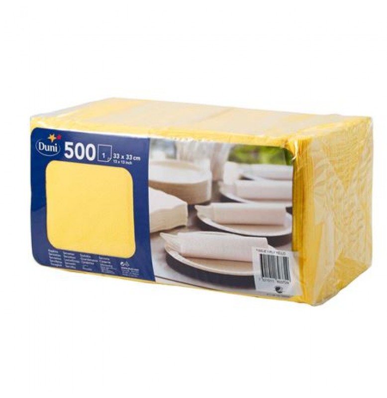 Салфетки 1-слойные, бумажные Duni Tissue, цвет: Жёлтый, размер 33 х 33 см, 500 штук  