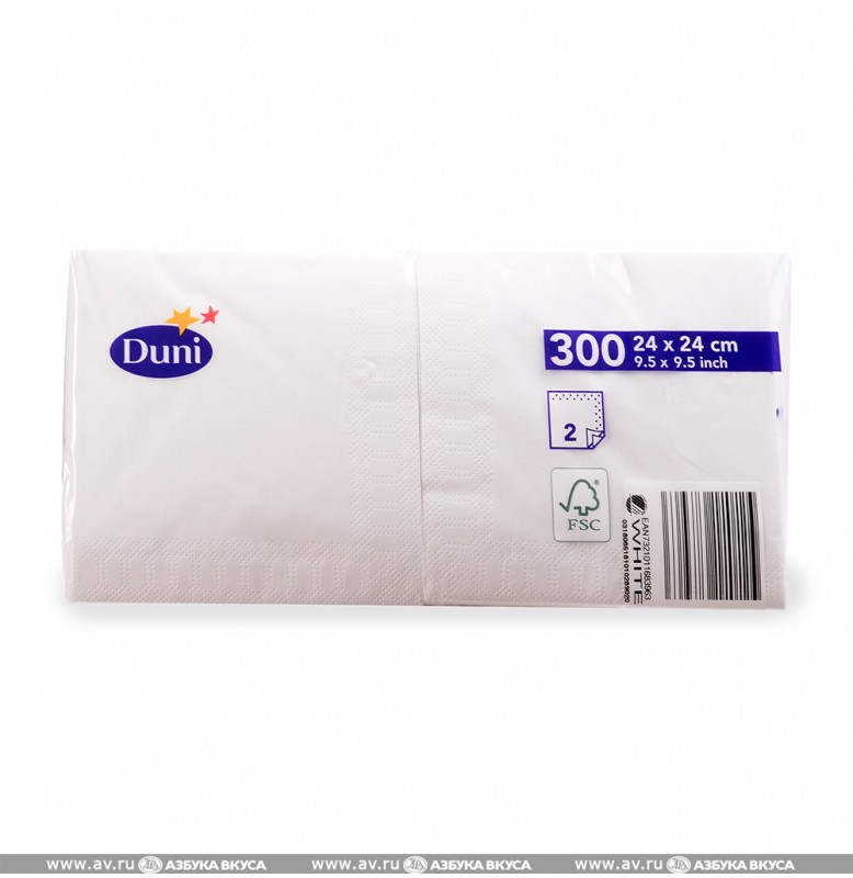 Салфетки 2-слойные, бумажные Duni Tissue, цвет: Белый, размер 24 х 24 см, 300 штук