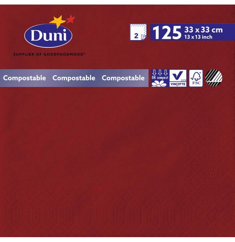 Салфетки 2-слойные, бумажные Duni Tissue, цвет: Бордо, размер 33 х 33 см, 125 штук