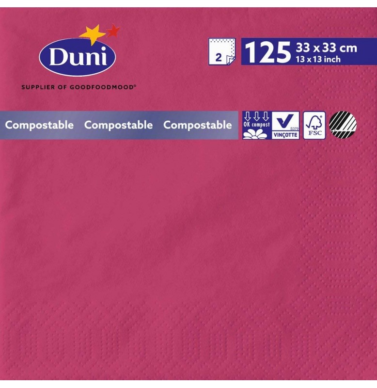 Салфетки 2-слойные, бумажные Duni Tissue, цвет: Фуксия, размер 33 х 33 см, 125 штук