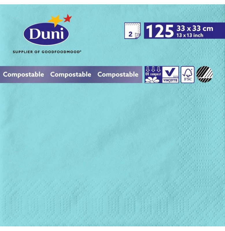 Салфетки 2-слойные, бумажные Duni Tissue, цвет: Голубой/мятный, размер 33 х 33 см, 125 штук