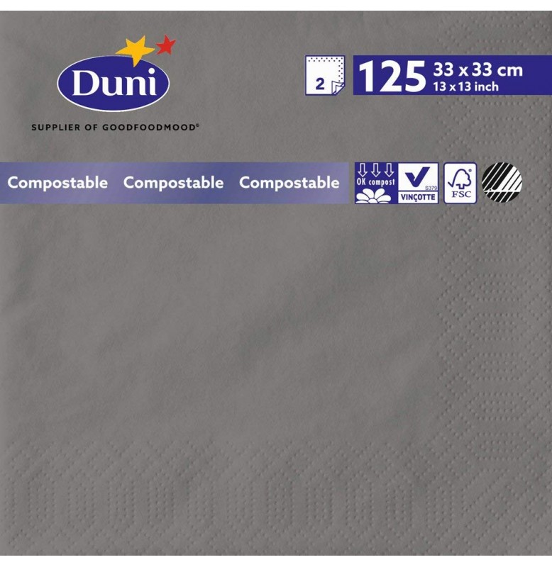 Салфетки 2-слойные, бумажные Duni Tissue, цвет: Серый гранит, размер 33 х 33 см, 125 штук