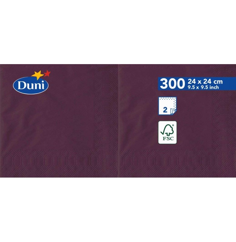 Салфетки 2-слойные, бумажные Duni Tissue, цвет: Слива, размер 24 х 24 см, 300 штук