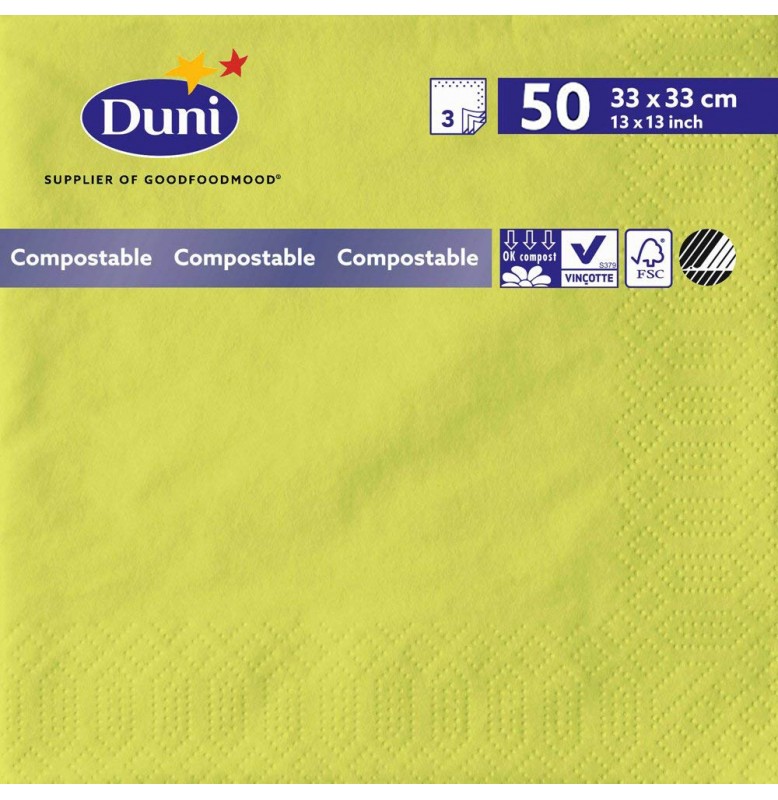 Салфетки 3-слойные, бумажные Duni Tissue, цвет: Киви, размер 33 х 33 см, 50 штук