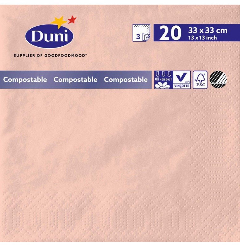 Салфетки 3-слойные, бумажные Duni Tissue, цвет: Розовый, размер 33 х 33 см, 20 штук