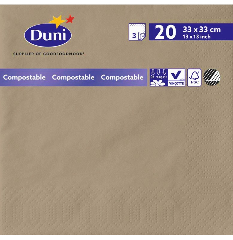Салфетки 3-слойные, бумажные Duni Tissue, цвет: Серо-бежевый, размер 33 х 33 см, 20 штук