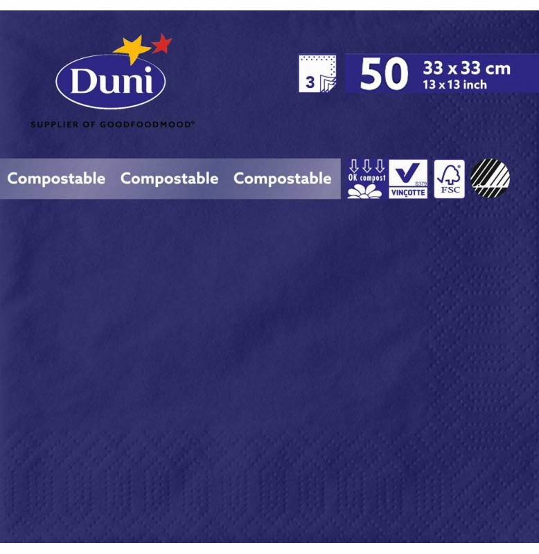 Салфетки 3-слойные, бумажные Duni Tissue, цвет: Тёмно-синий, размер 33 х 33 см, 50 штук